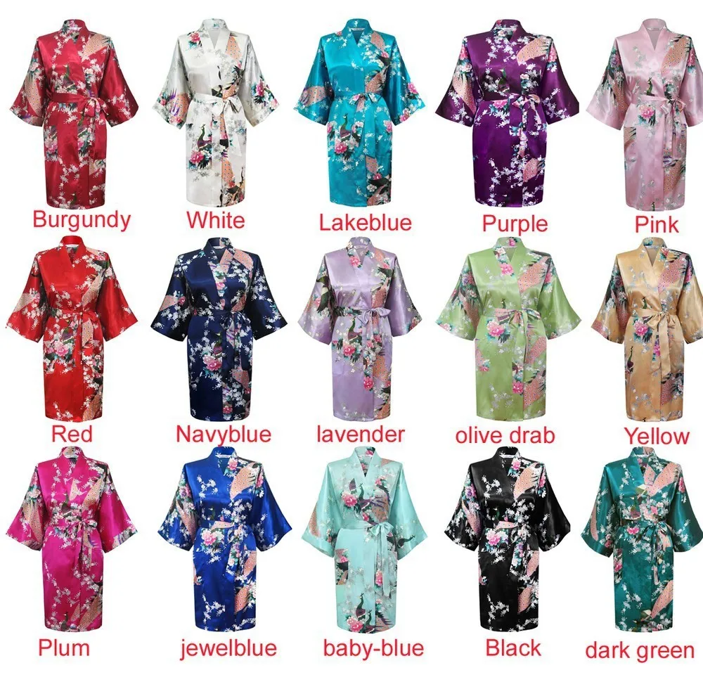 Детские синие модные женские кимоно Павлин банный халат ночная сорочка халат юката пижамы карман с поясом S M L XL XXL XXXL