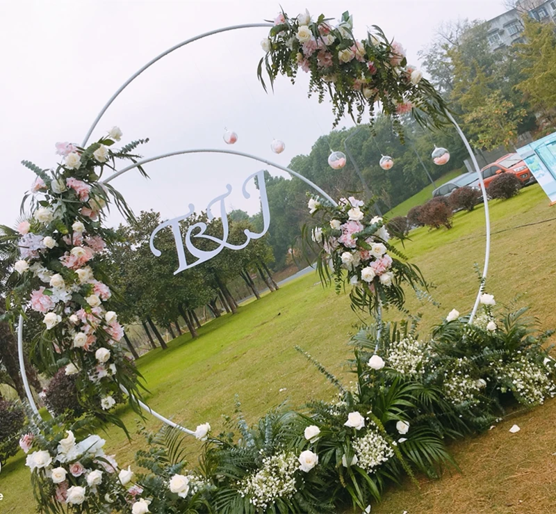 JAROWN Round Ring Arches Iron Shelf Artificial Flower Door Wedding DIY Background Decoration Home Party Flower Row Stand Decor (55)