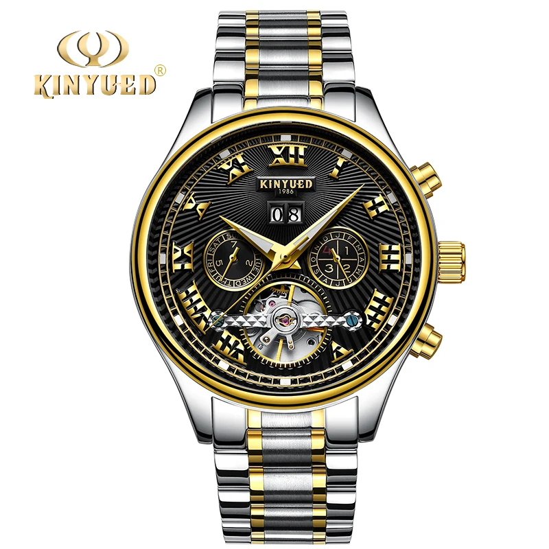 

KINYUED Business Automatic Mens Wrist Watches Brand Luxury Stainless Steel Tourbillon Men Mechanical Watch relojes masculion