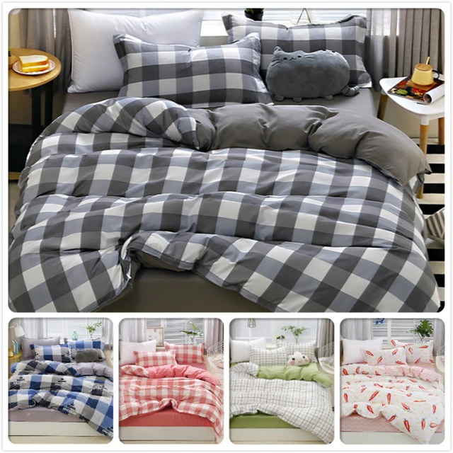 Grey Plaid Quilt Duvet Cover 3/4 pcs Bedding Set Double Queen King Big