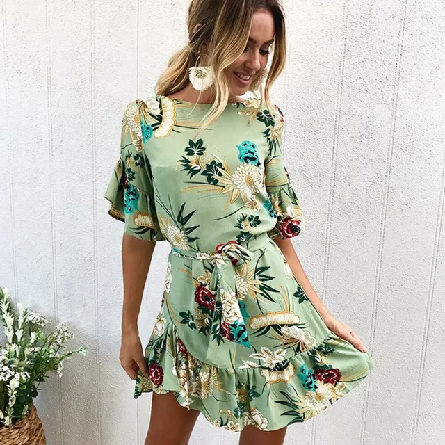 Yzeqi Summer Print Floral Vintage Dress Women Sexy Club Evening Party Dresses Bohemia Boho Bandage Beach Dress Female 1