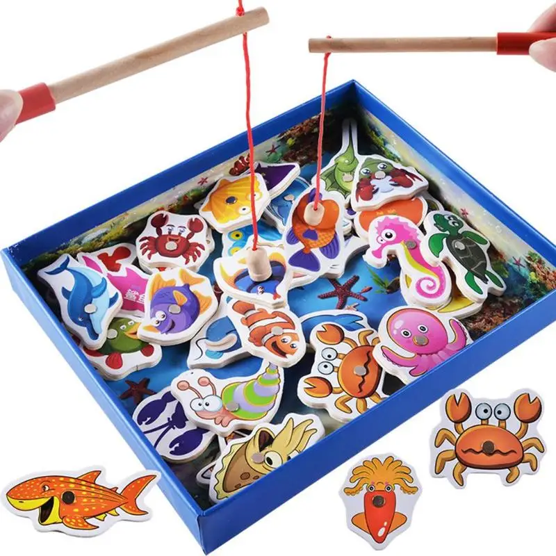 32pcs1 набор рыболовная доска деревянная мини океан Краб Рыба головоломка Дошкольная Магнитная рыболовная игрушка для детей игрушки для отдыха на открытом воздухе