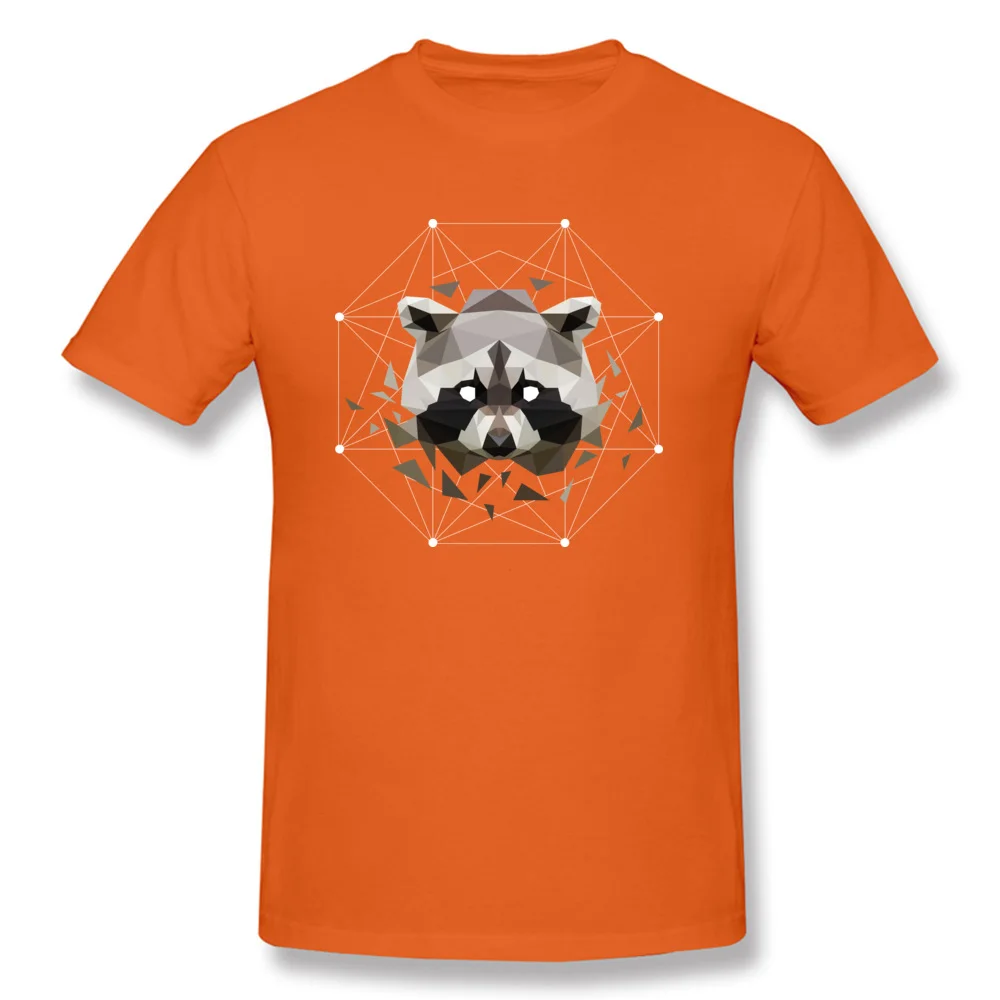 Geometric Raccoon Tops Shirts Plain Round Collar Classic Short Sleeve Cotton Fabric Mens T-Shirt Birthday Tshirts Geometric Raccoon orange