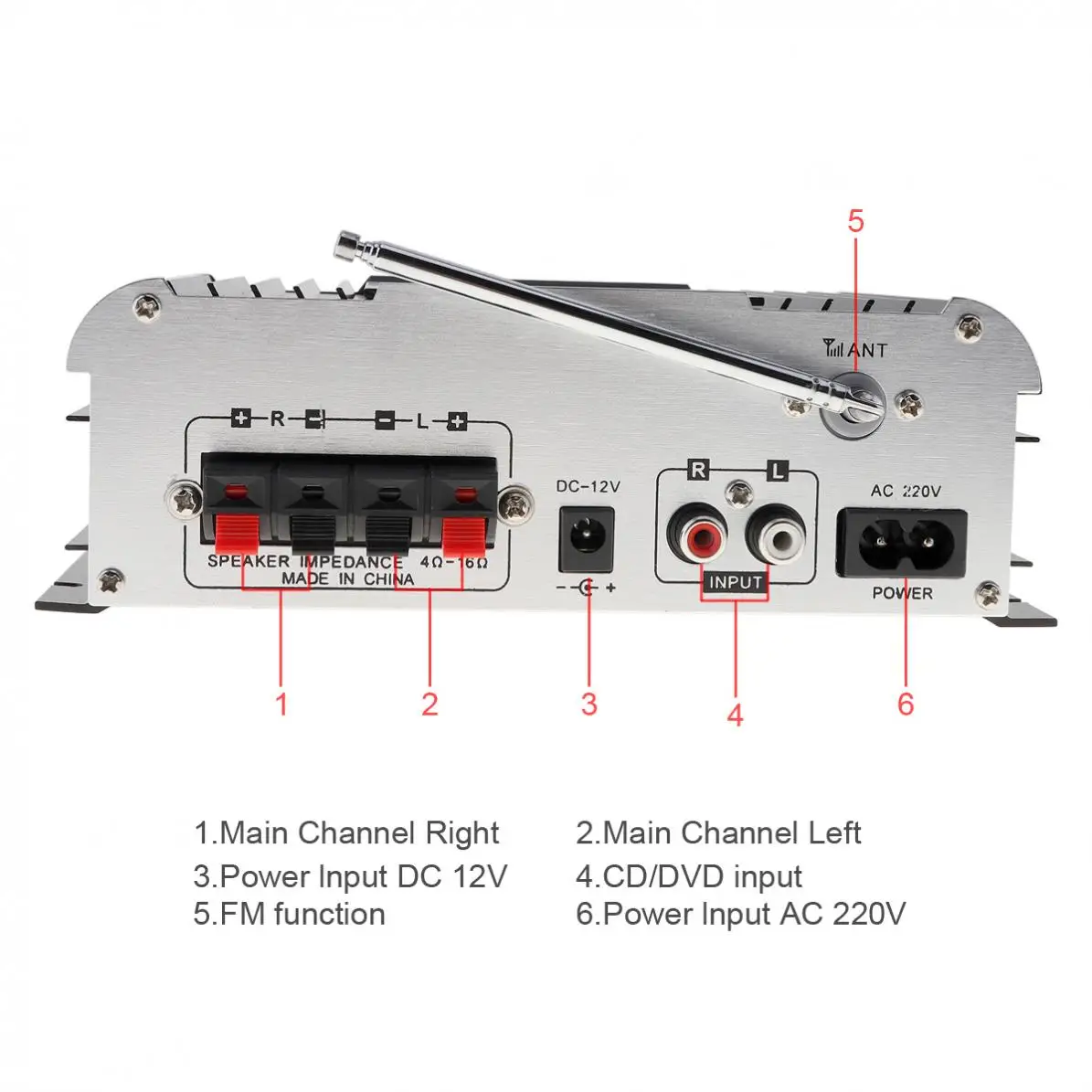 Kentiger 2CH HI-FI Bluetooth Car Audio Power Amplifier FM Radio Player Support SD / USB / DVD /MP3 Input for Car Motorcycle Home