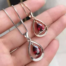 Натуральный Красный гранатовый камень кулон 925 серебро натуральный драгоценный камень кулон ожерелье тренд капли воды для женщин Девушка ювелирные изделия