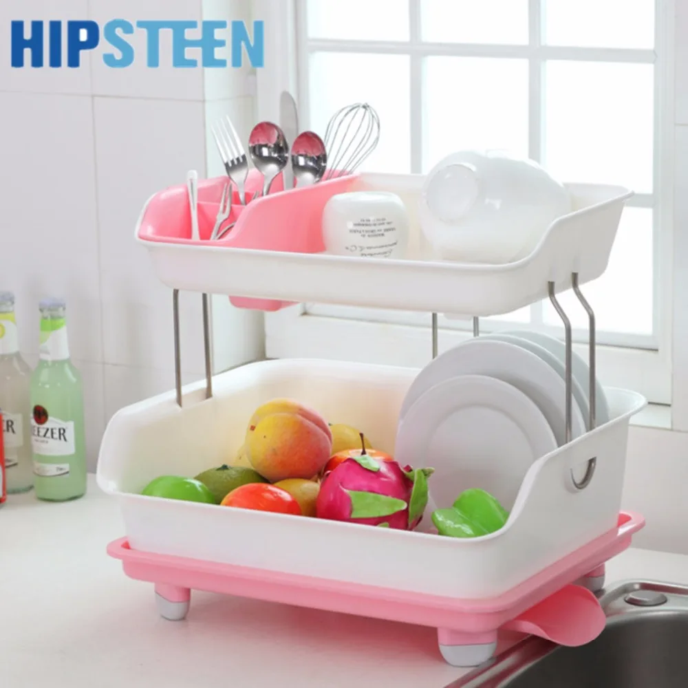 Us 25 99 35 Off Hipsteen Fashionable Double Deck Plastic Kitchen Cupboard Chopsticks Tableware Storage Box Multi Layer Drain Rack Dishes Shelves In