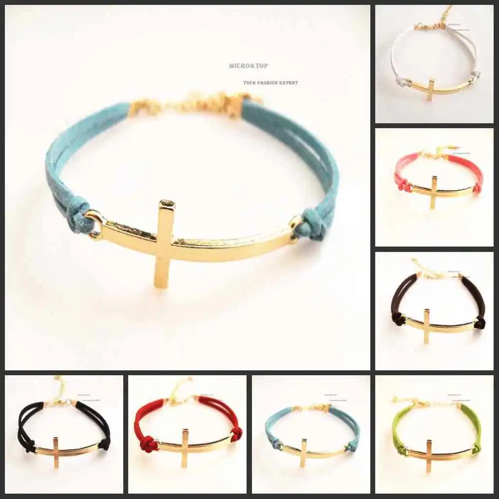 M&ampT(36pc/lot) Free Shipping New Arrival Hotselling Leather Sideways Cross Bracelet Wholesale | Украшения и аксессуары