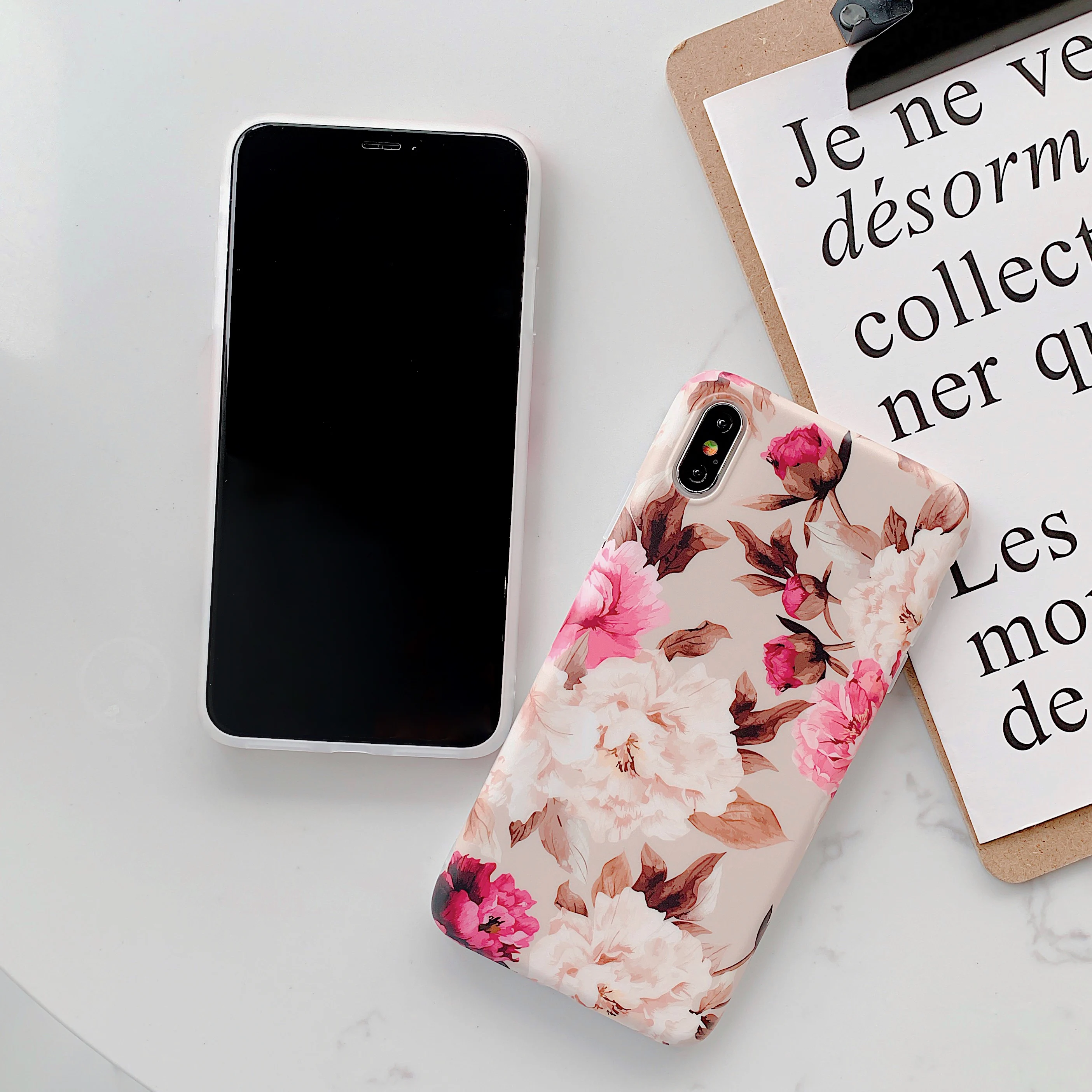 

Vintage red rose pattern Phone Case For iphone Xs max XR X 8 7 6S plus Flower Anti-fall Scrub IMD soft All inclusive Back Cover