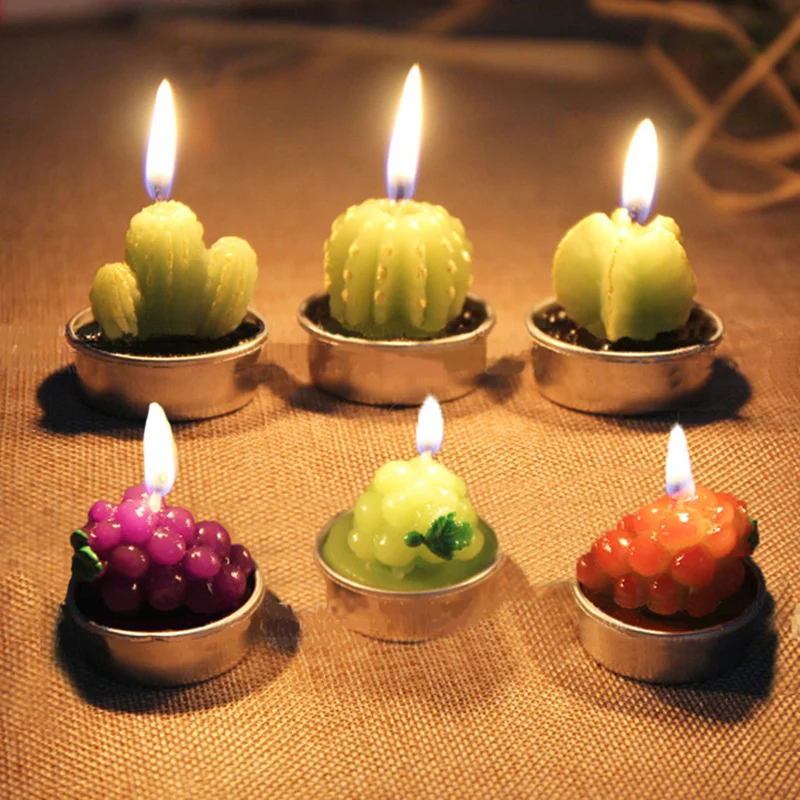 6pcs! Kawaii fleshy potted cactus shape candles romantic Home wedding