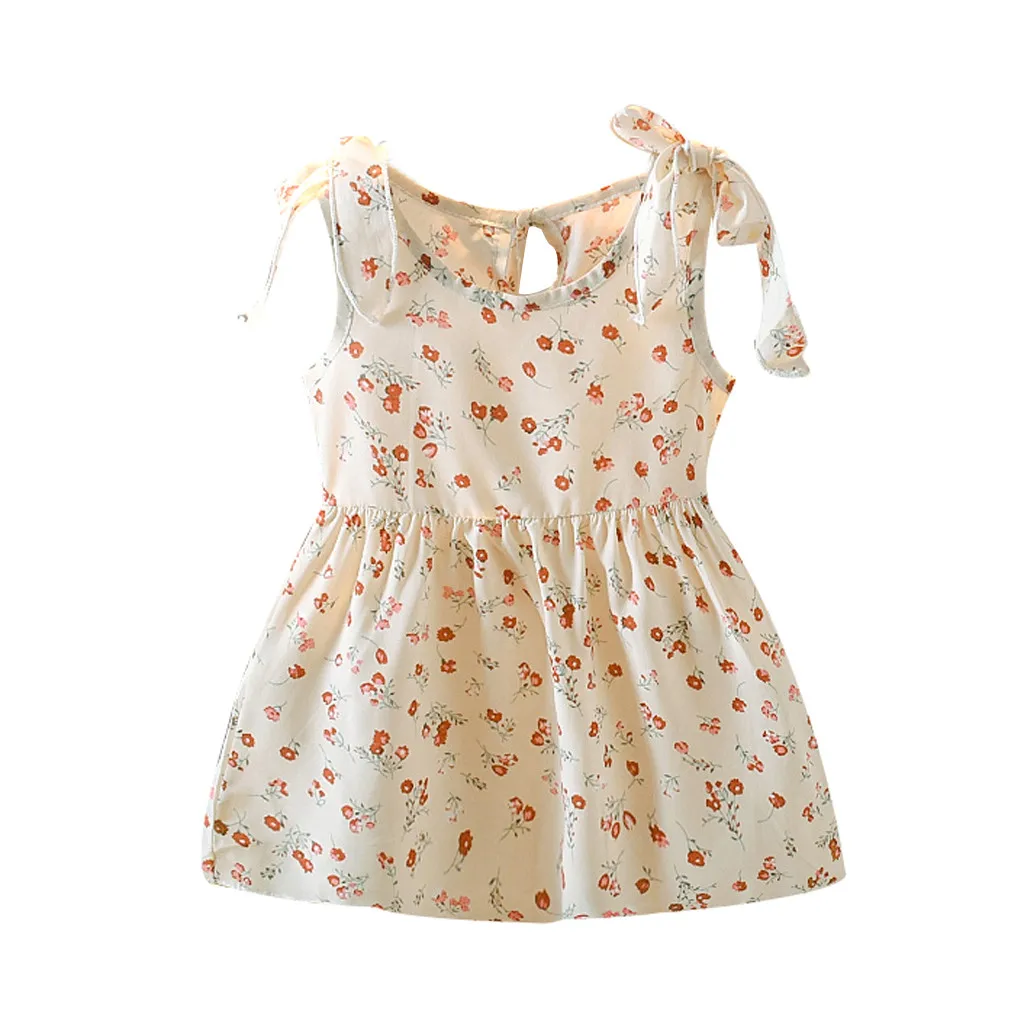 Новые летние Модная детская одежда для девочек без рукавов с бантом из ленты платье с цветочным рисунком платья принцесс Z5