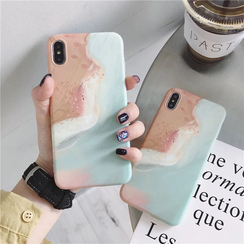 

Oil painting sea wave beach phone case For iphone XS MAX XR 6 6s 7 8plus case fashion soft shell For iphone X case back cover