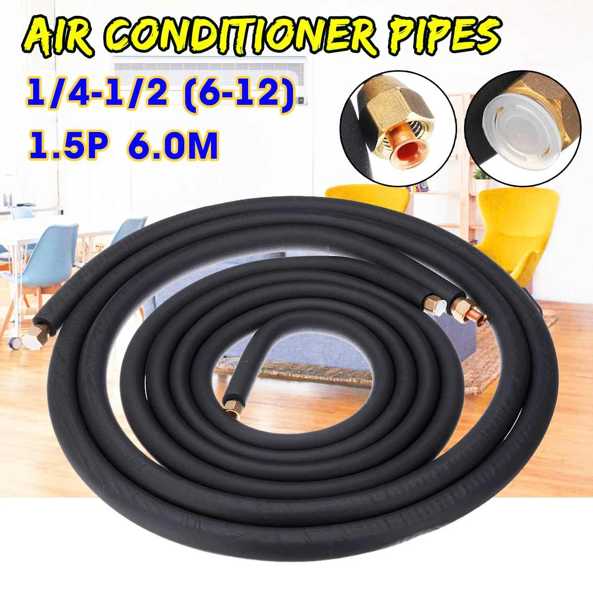 

2pcs 6M 1/4-1/2 Air Conditioner Parts Coil Tube Copper Aluminum Air Conditioner Heat Insulation Pipe Pair 1.5P New Arrival 2019