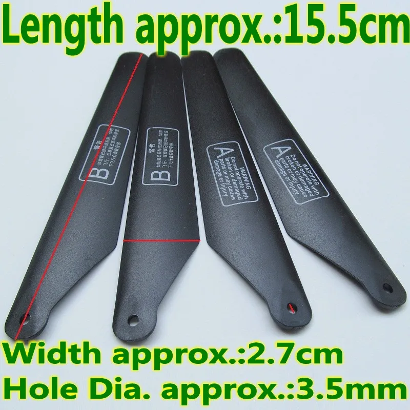 

Black 4PCS 15.5cm 155mm 2A 2B Main Blades Propellers Rotors R/C Helicopter Rc Spare Parts Part hobby Model Accessories