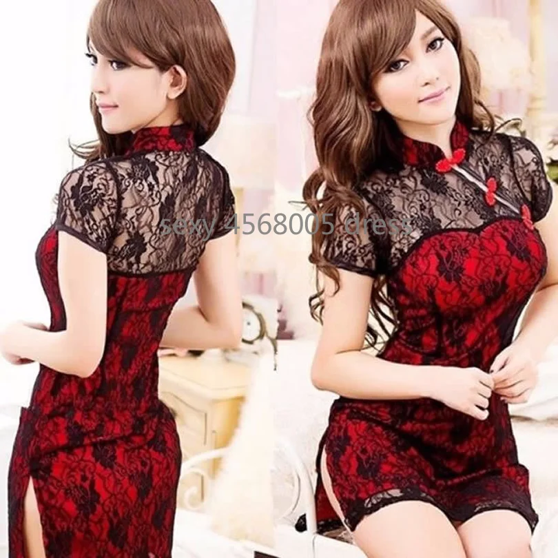 Сексуальное мини платье Qipao с коротким посылка Babydoll нижнее белье кружевное