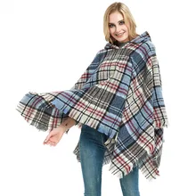 Модный женский кашемировый шарф, плотный теплый зимний шарф в клеточку шаль двухсторонний плащ, накидка, одеяло, теплое пончо