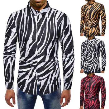 

Tops Blouse Fashion Mens Casual Printed Stripe Floral Long Sleeve Button shirt Top Blouse