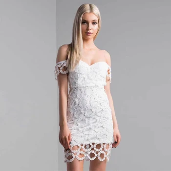 

Elegant White Lace Dress Top Quality Fashion Off Shoulder Short Sleeve Sumemr Women Mini Prom Party Dress Vestidos Dropshipping