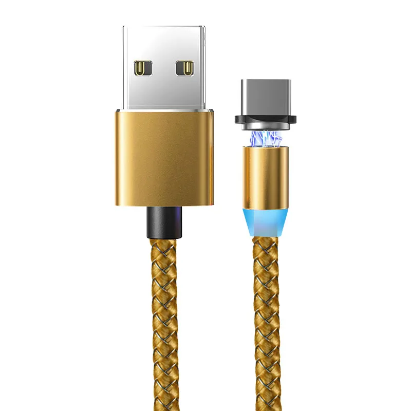 Suhach 1 м 2 м светодиодный магнитный USB кабель для iPhone Xs Max 8 7 6 и usb type-C кабель и Micro USB кабель для samsung Xiaomi LG USB C - Цвет: Gold Type C Cable