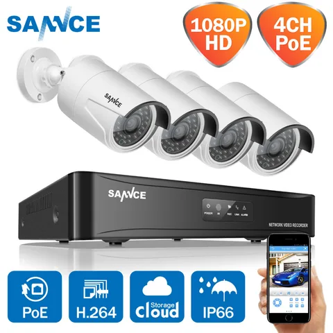 Sistema de Segurança Sistema de Câmera de Vigilância ir ao ar Sannce Rede Poe Nvr Kit Cctv 2.0mp Câmera ip Visão Noturna Livre 4ch 1080 p