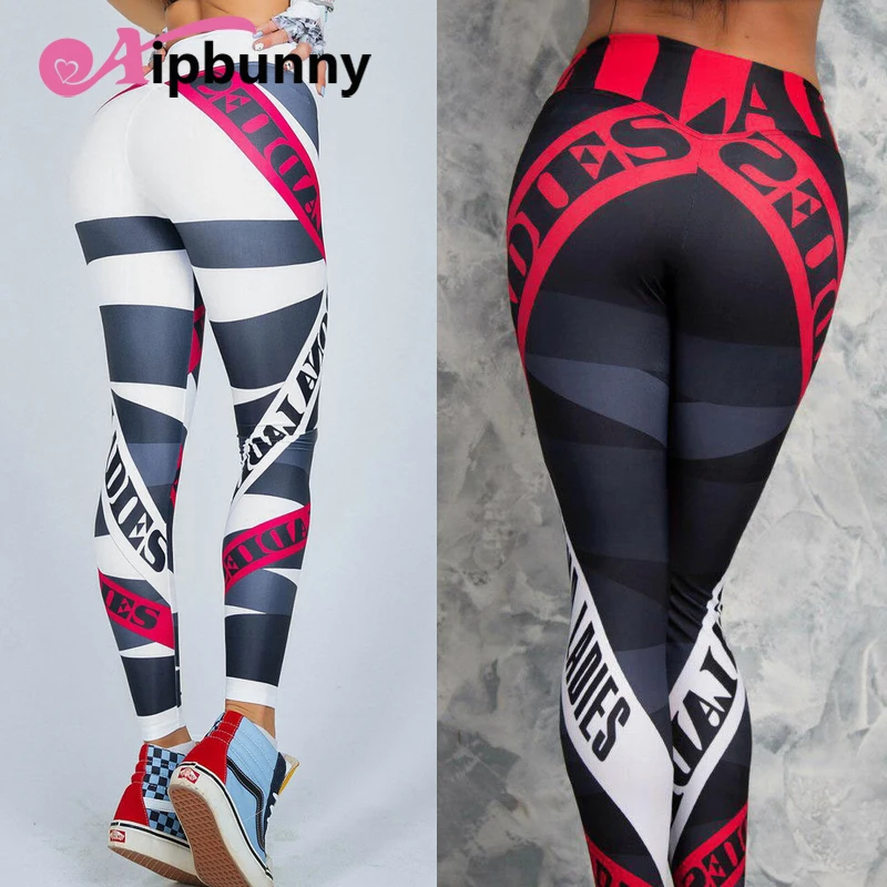 

AipBunny Geometry Letter Printed Compression Push up Bodybuilding Sport Legging Women's Fitness Yoga Pants for Running Jogging
