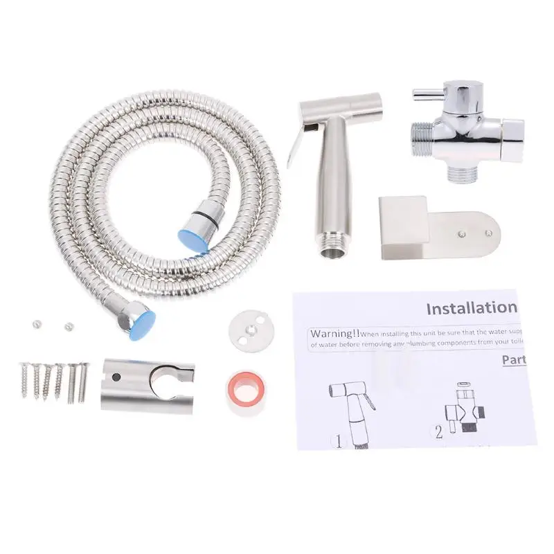 

Mini Shows Bidet Shattaf Sprayer Set Stainless Steel Hand Toilet Bidet With Spray Gun+Hook Bracket+Hose+Tape New