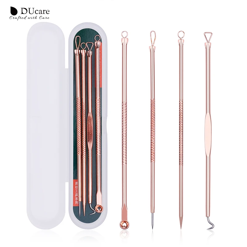 

DUcare Makeup Tools 4PCS Acne Blackhead Removal Needles Gold Stainless Steel Pimple Spot Extractor Cleanser Face Clean Care Tool