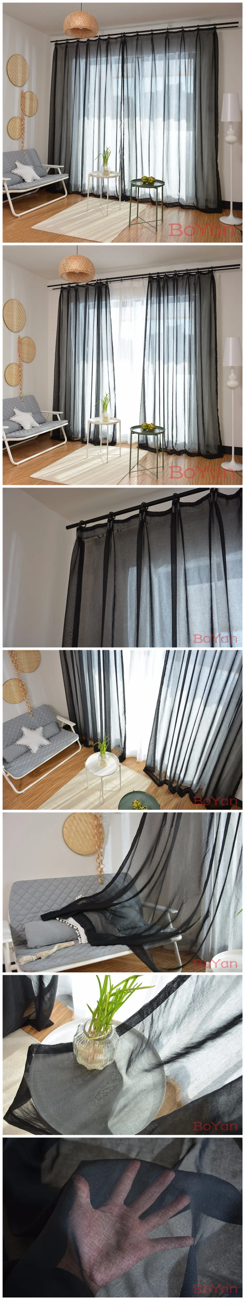 Latest Cheap 4 Colors Black Window Curtains for Home Plain Tulle Sheer for Window Treatment Rideaux Living Room Decoration