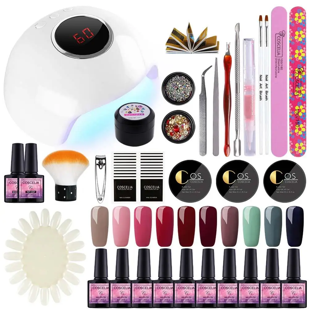 

COSCELIA Nail Set UV LED 24W Lamp Dryer With 10pcs Nail Gel Polish Kit Soak Off Manicure Tools Set For Nail Art Tools