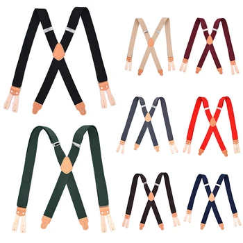 

Mens Adjustable Heavy Duty Trouser Belt Suspender Elastic Leather Button Braces