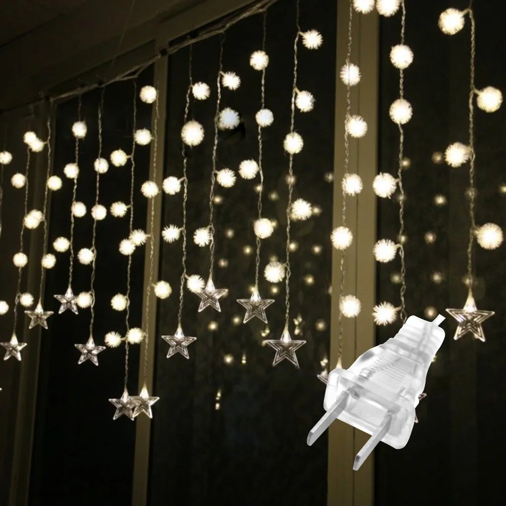 LAIDEYI 3,5 м 96 Светодиодный Рождественский занавес со звездами и шариками, изящные свадебные светильники для украшения на Рождество, праздник, свадьбу, вечеринку