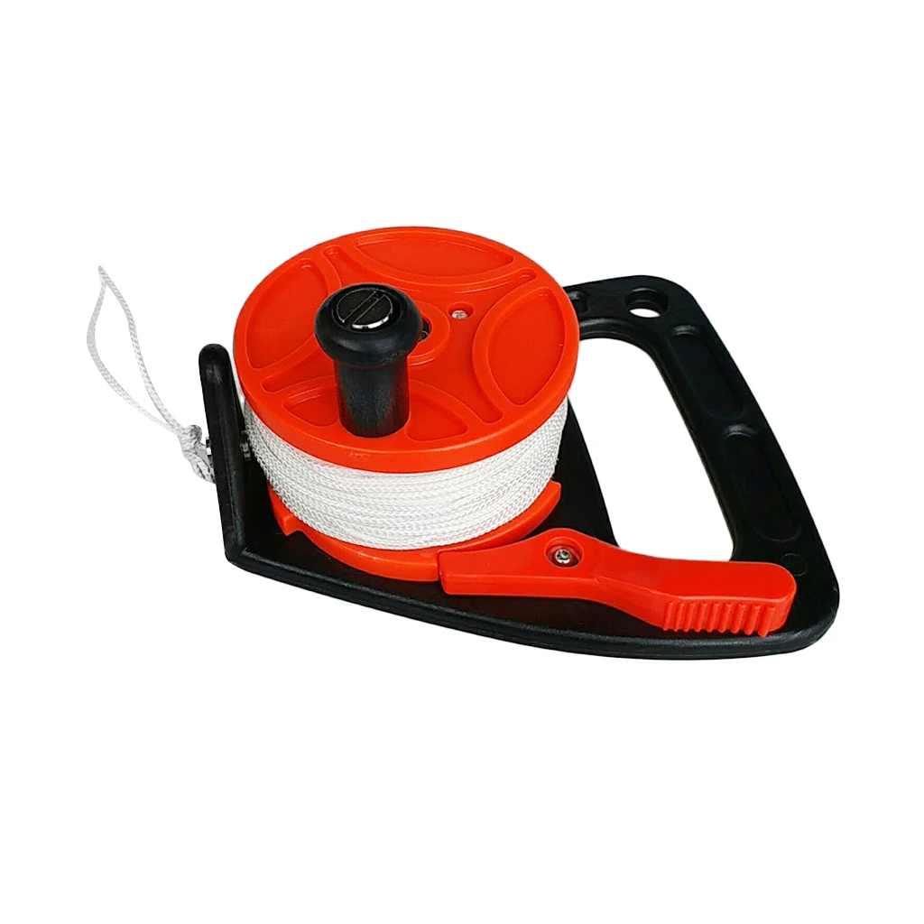 Heavy Duty Orange Plastic Scuba Diving Multi Purpose Wreck Cave Dive Reel with Handle and 150ft Nylon Line, Thumb Stopper