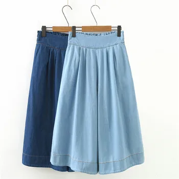 

Women Wide leg pants Summer Fashion Female Loose Denim Pants Simple High waist pants Solid color Thin Calf-Length Pants JIA174