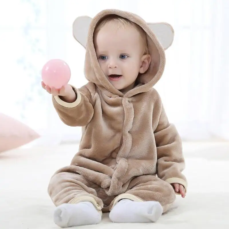 Baby Pajamas Cartoon Animal Pajamas Winter Front Zipper Jumpsuit Baby