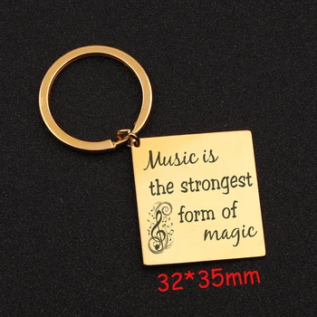 

Hand Stamped Music Is The Strongest Form Of Magic Square Keychain For Music Lover Trendy Gift Fashion Music Jewelry Tag