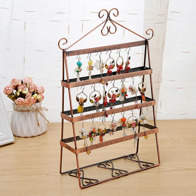 Metal Jewelry Display Shelf Organizer Earring Holder Metal Jewelry Display Shelf Organizer Earring Holder Pesentoir Fashion Earrings Rack Etagere Bronze
