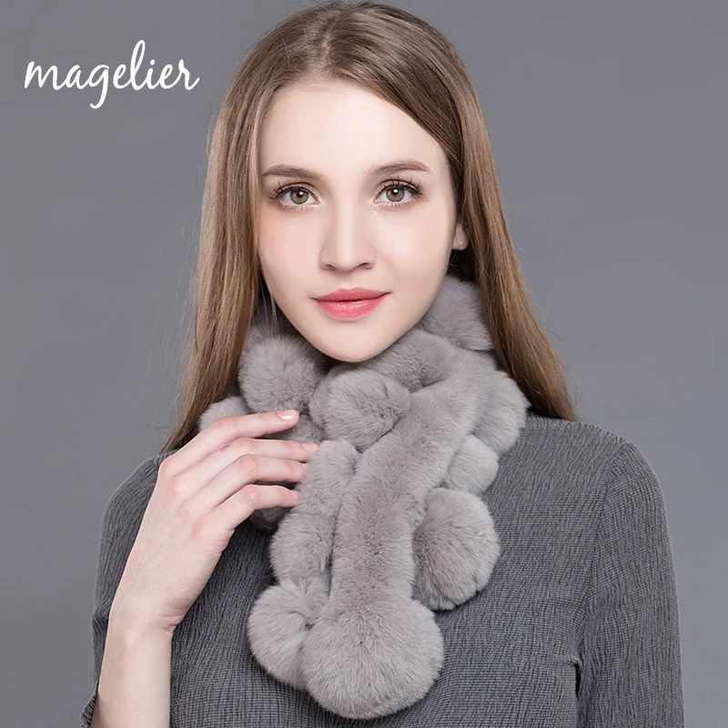 Koop Magelier Echt Bont Sjaal voor Vrouwen Winter Natuurlijke Rex Konijn bont Grote Lange Sjaals Dikke Warme Mode Gloednieuwe Aankomst WJ003