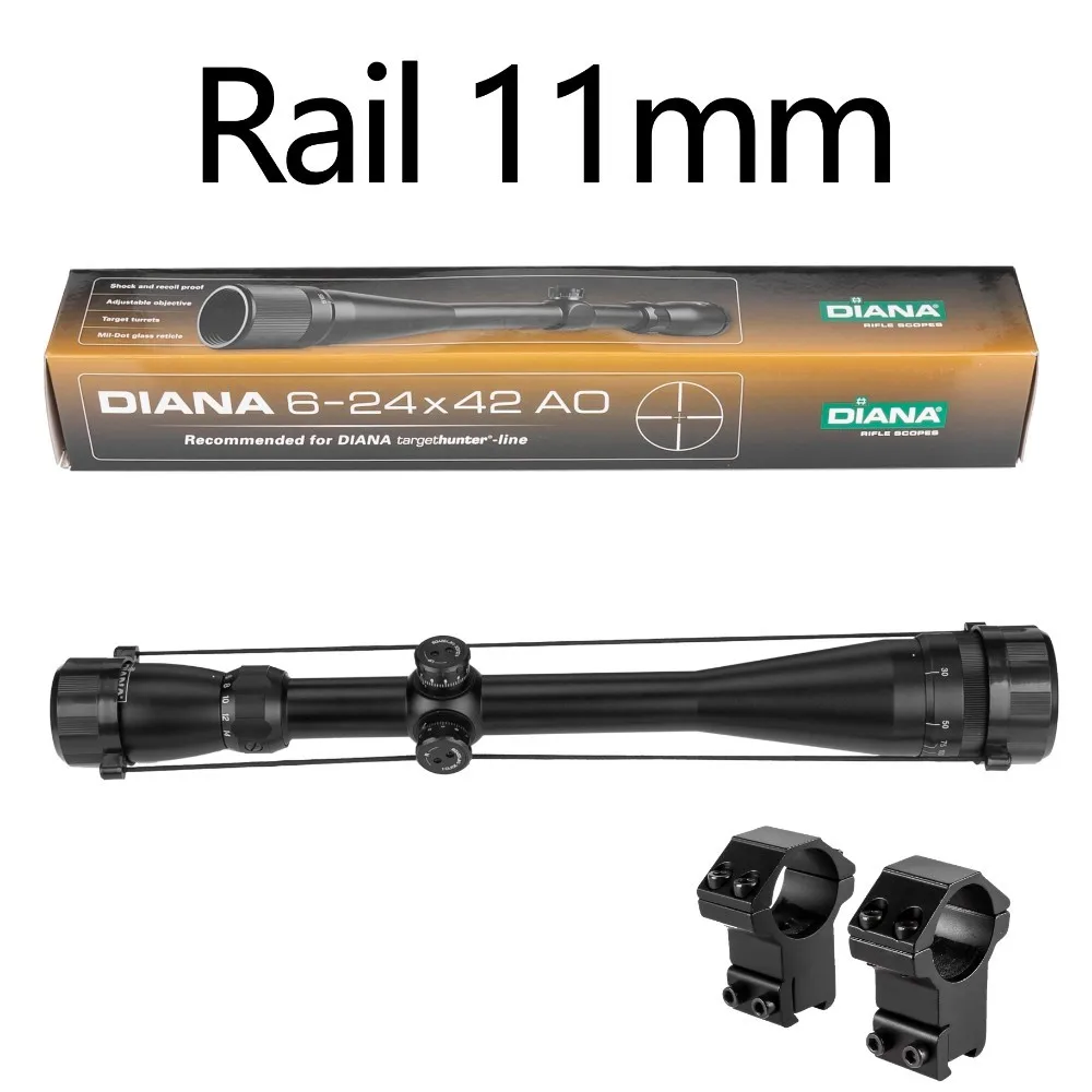 DIANA 6-24x42 AO Тактический Riflescope Mil-Dot Сетка оптический прицел винтовка Сфера снайперская винтовка для страйкбола охотничьи области - Цвет: 11mm