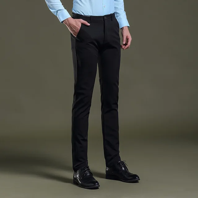 Mens Black Dress Pants Formal Pants Slim Fit Wedding Men Black Suit ...