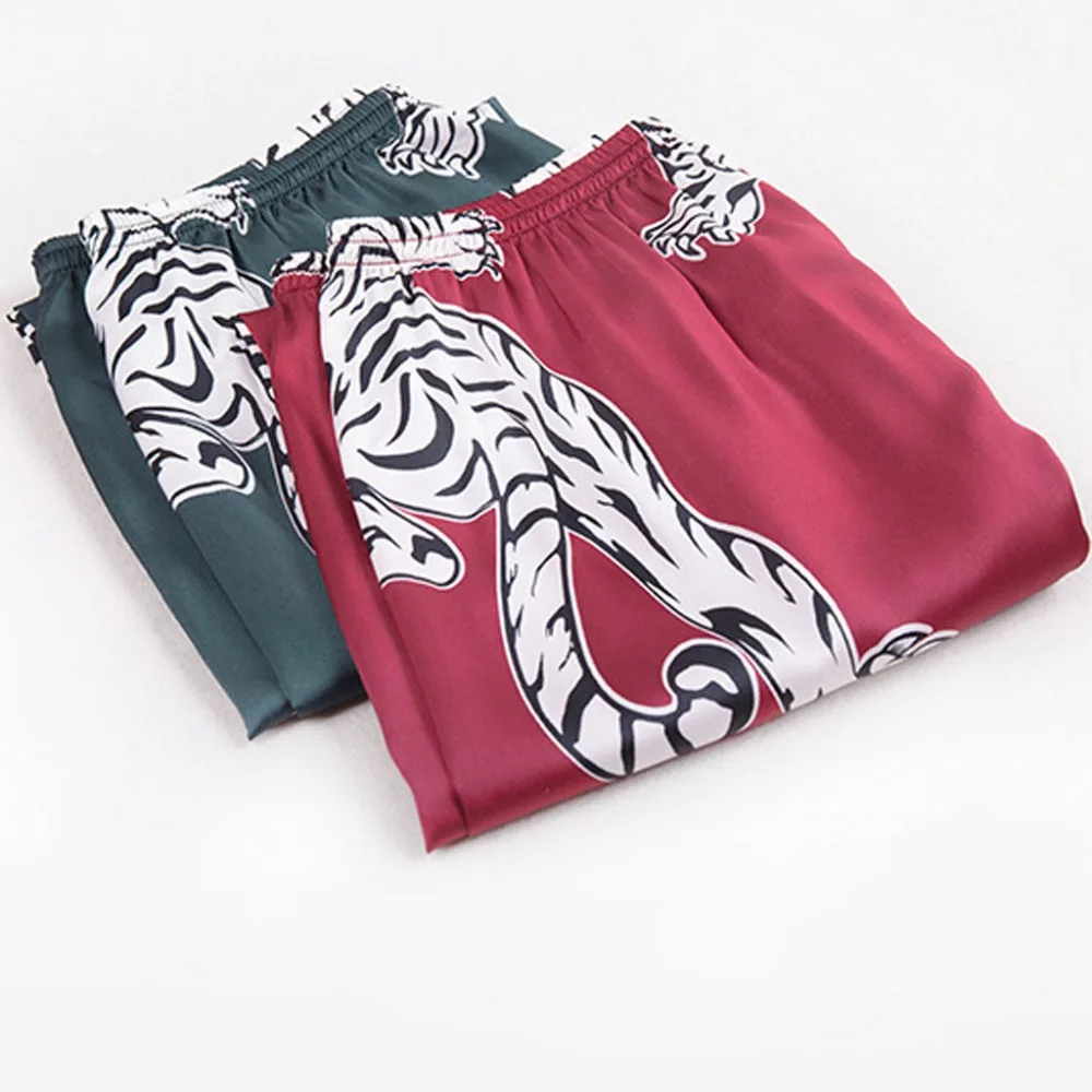2019 для мужчин моделирование шелковый атлас пижамы брюки для девочек белье печати длинные пижамные штаны ночное белье брюки pijama mujer algodon verano