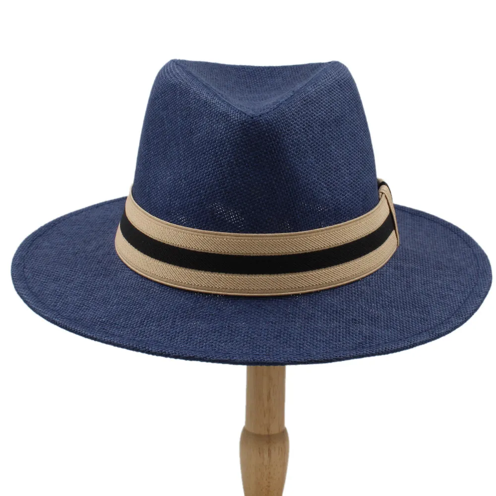 Мода для женщин и мужчин соломенная шляпа от солнца с широкими полями Панама шляпа для пляжа фетровая шляпа в стиле джаз шляпа размер 56-58 см