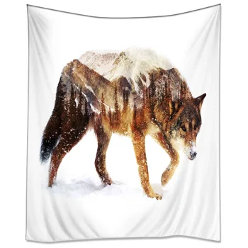 

HommomH Tapestry Art Decor Wall Hanging in Dorm Living Room Bedroom Wolf Forest Snow Mountain Silhouette