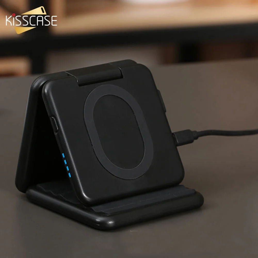 

KISSCASE 5000MAh Folding Wireless Power Bank For iPhone X XS USB Mini Powerbank Charger For Samsung S9 S10 External Battery Pack