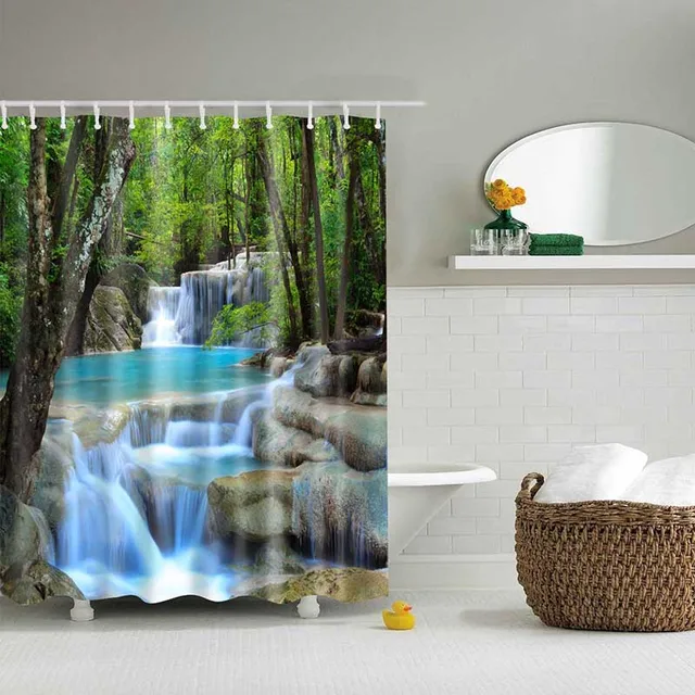 1PC Green Tropical Plants Shower Curtains for Bathroom Polyester Fabric