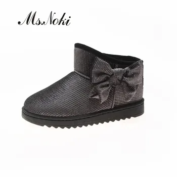 

Fashion blingbling solid women snow boots platforms butterfly knot female ankle boot round toe warm plush woman winter boots new