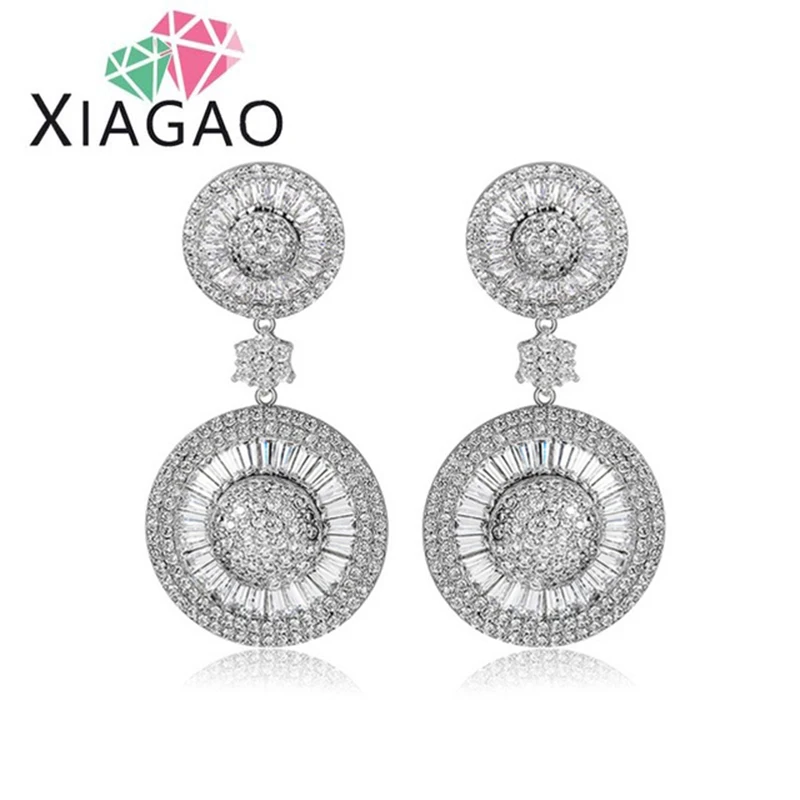 XIAGAO Delicate font b Luxury b font Sparkling Cubic Zirconia Statement Brincos Dangle Earrings For Women