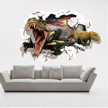 

3d Effect Cartoon Dinosaurs Wall Stickers for Kids Rooms Boy room Decoration window Wall Decals Poster Wall paper mural