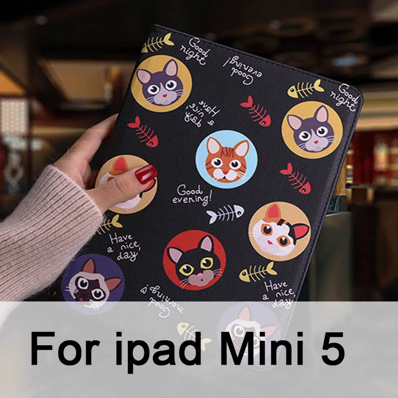 Защитный чехол для планшета для Ipad Mini 1 2 3 откидной смарт-чехол-подставка из искусственной кожи с милым рисунком кота для iPad mini 4 - Цвет: Mini 5