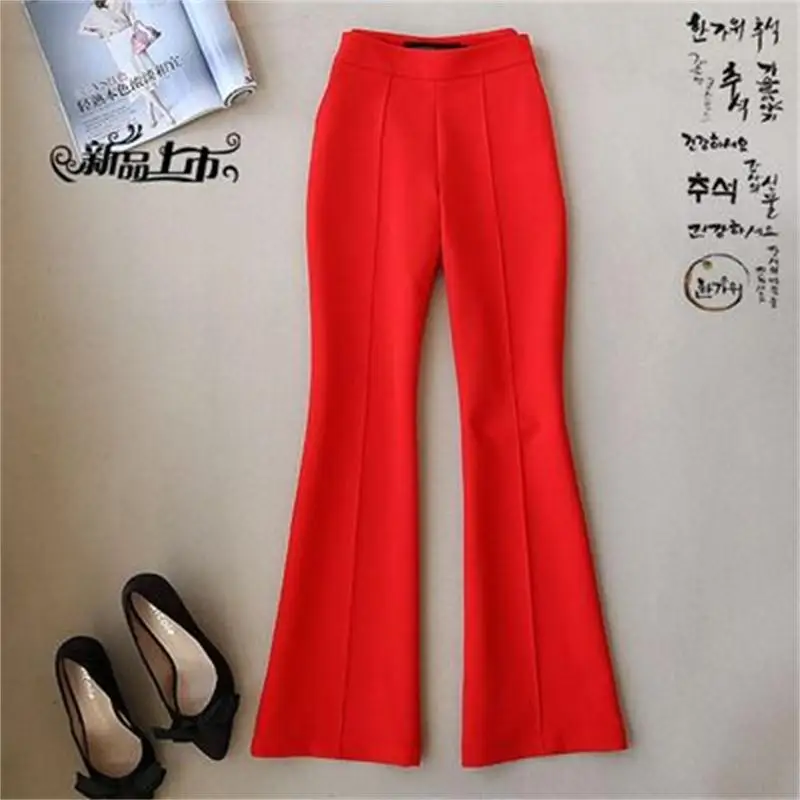

Fashion red pants female summer New high quality temperament boot cut pant women high waist Casual pants Woman Mujer