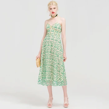 

2019 Dress Sexy Celebrity Backless Mesh Print Embroidery Women Spaghetti Strap Sleeveless Night Club Body con Dresses Wholesale