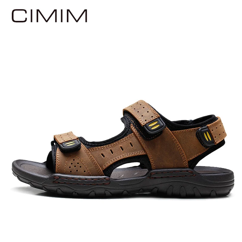 CIMIM Genuine Leather Summer Sandals Men Shoes Comfortable Black